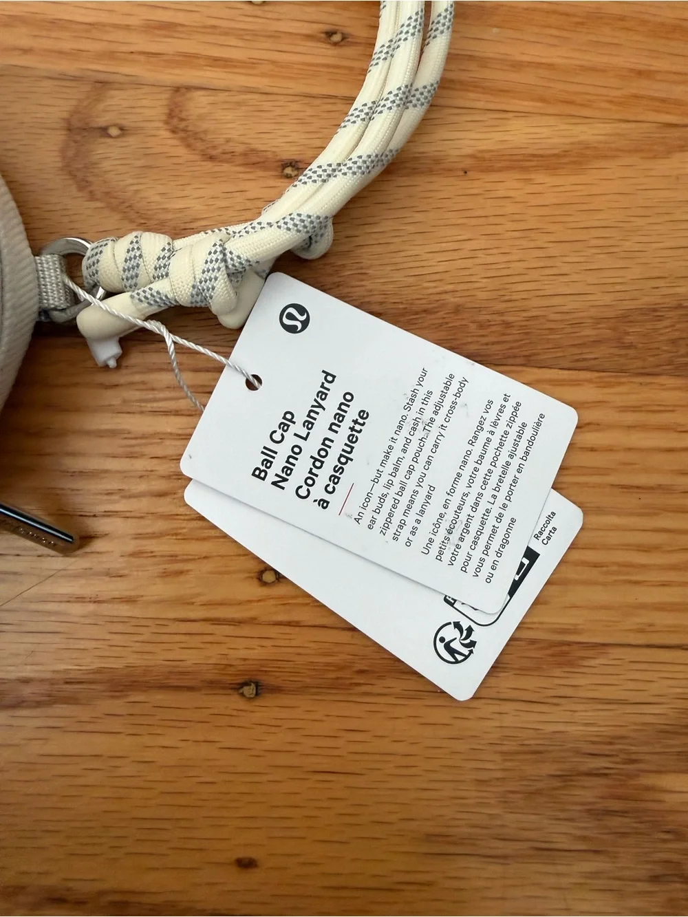 lululemon Cream and Gray Ball Cap Nano Lanyard